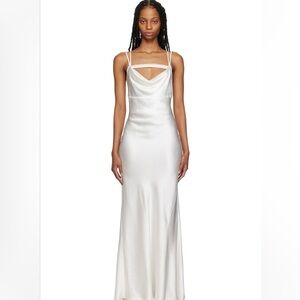 NUE Studio Elegant White Satin Gown with Crystal Neckline